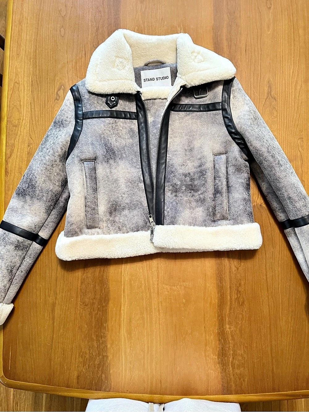 Stand Studio Lessie Faux-Shearling Jacket Gray & White Size 36